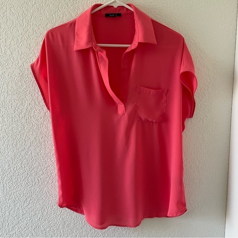Pleione Blouse Pink Collar Pocket Elegant Polo Women’s Size Small